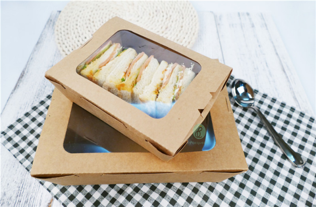 Thiết kế mới Hộp đựng thực phẩm Takeaway giấy Kraft dùng một lần với một cửa sổ rõ ràng