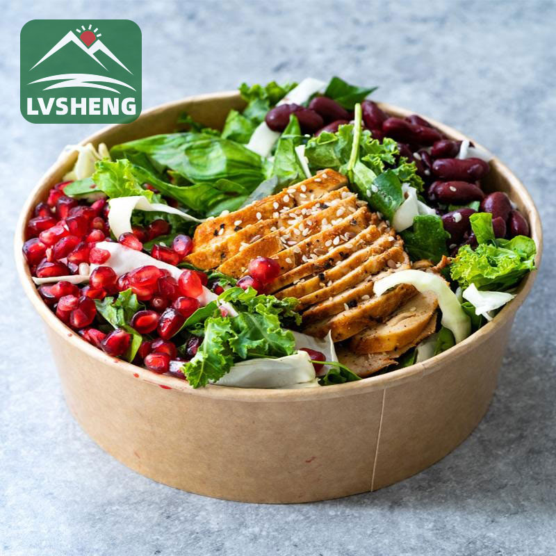 Xóa bát salad nhựa với nắp một lần