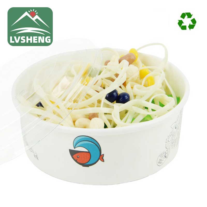 Bát salad giấy trắng có nắp nhựa